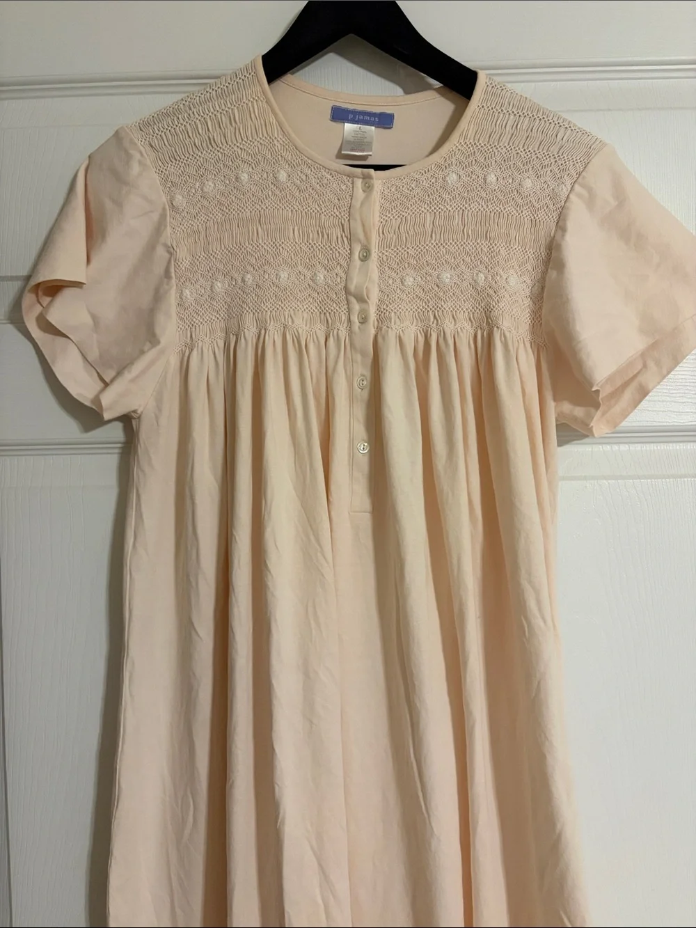 P. Jamas Luxury Peach Pima Cotton Smocked Maxi Nightgown
